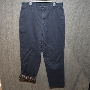 L.L. Bean Natural Fit Plaid Flannel Lined Cotton Pants Navy Khaki Men Size 36x32
